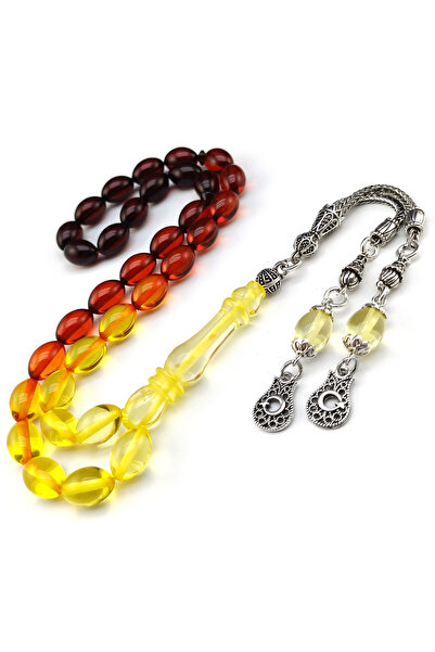 Selderesi Renk Süzmesi Toz Kehribar Arpa Kesim Tesbih Gümüş Kaplama Çift Sall...