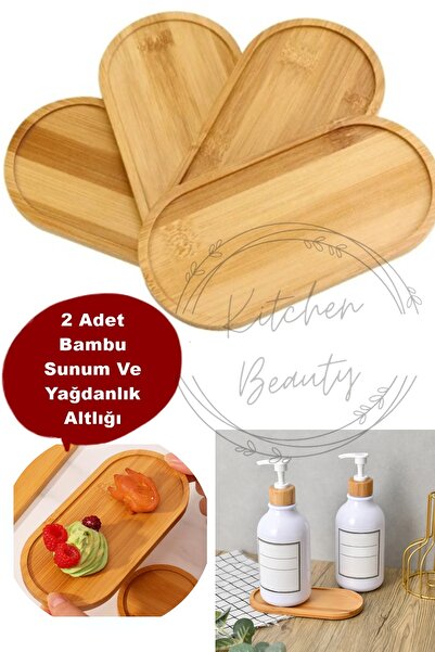 Kitchen Beauty 2 Adet Bambu Oval Sunum Ve Servis Tepsisi - Ahşap Tepsi - Yağdanlık Altlığı