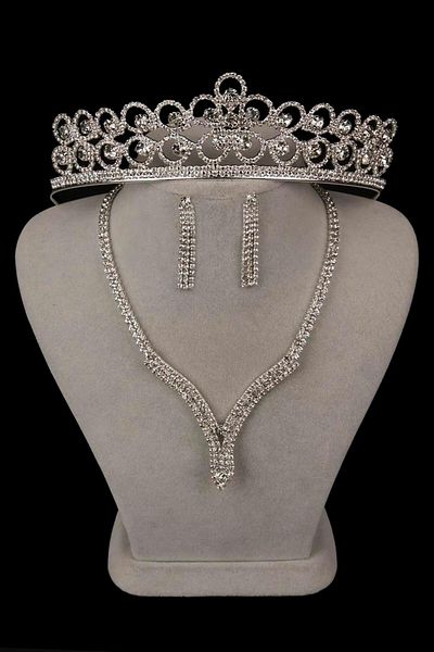 Hayalperest boncuk Hira Crystal Stone Evening Dress Necklace Earring Set And Flower Bridal Crown