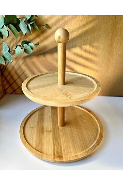 Lili home Two Tier Bamboo Presentation Rack - Cookie Rack Treat Breakfast Presentation Rack - 2 Tier Bamboo Presentation Rack Round