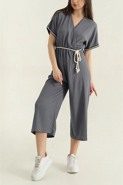 vuvutasarım New Season Anthracite Belted Elastic Waist Wrapped Women's Jumpsuit