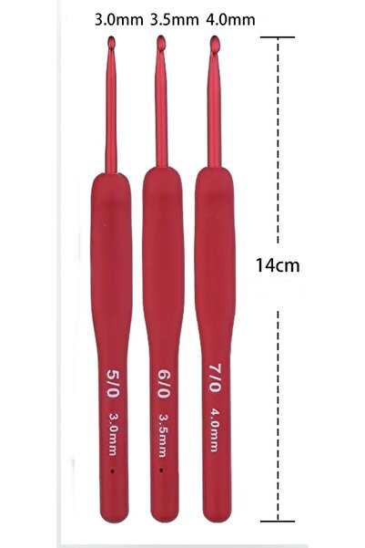 TıkTık AL Red Kırmızı Yumuşak Silikon Saplı 3'lü Tığ Seti 3-3,5-4 NO