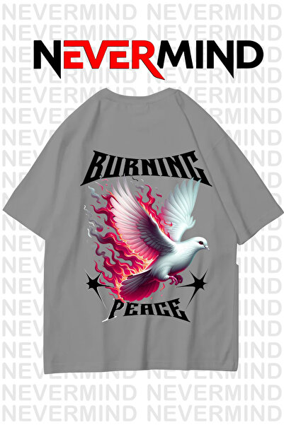NEVERMIND Μπλουζάκι Unisex Burning Peace με τύπωμα 100% βαμβάκι oversized