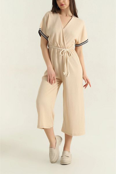 vuvutasarım New Season Stone Belted Elastic Waist Wrapped Women's Jumpsuit