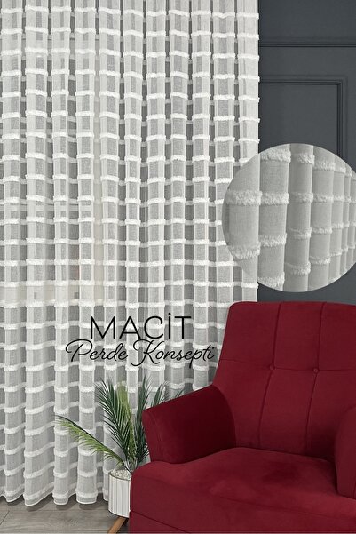 Macit Design Sıralı Püsküllü Tül Perde 1/3 Sık Pileli Ütü İstemez Kırışma Yap...