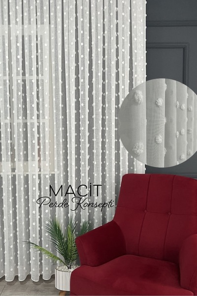Macit Design Kalın Puantiye Desenli Tül Perde 1/3 Sık Pileli Ütü İstemez Kırı...