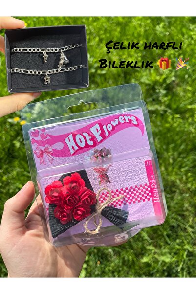 HayDün 2li Çelik bileklik hediyeli Hot flowers buket çiçek sevgiliye hediye