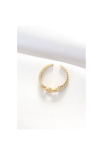 Skygo Gold Color Zircon Stone Adjustable Ring with Belt Buckle Design - Tj-Byk3099