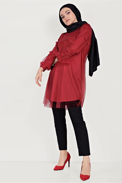 Alvina Three-Dimensed Flower and Tule Detailed Tunic 40519