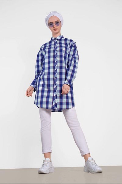 Alvina 4441 Model Plaid Patterned Tunic