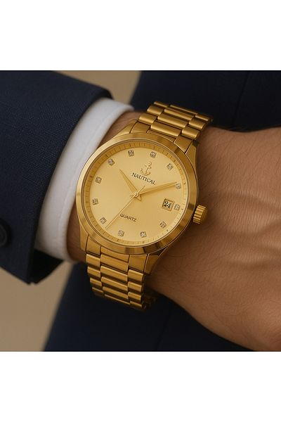 SKMİ Nautıcal Calendar Men's Wrist Watch Steel Case Cord