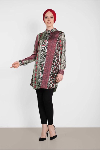 Alvina 4491 Model Leopard Patterned Satin Tunic