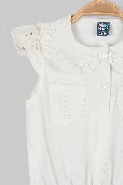 Egelite Girl's Summer 2-3-4-5-6 Years Old Collar and Piston Detail Muslin Shorts Set