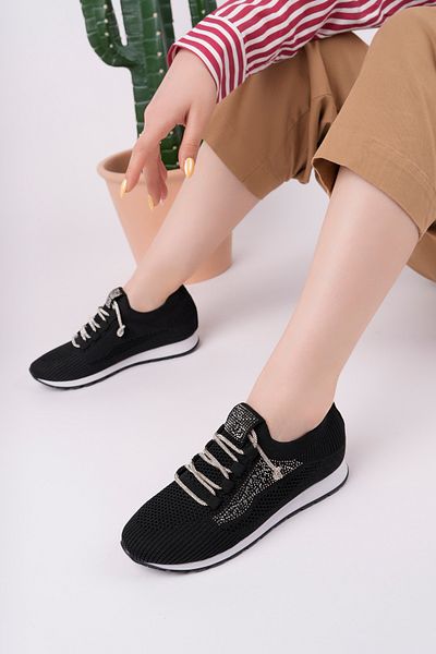 pasyone Black Women's Stone Detailed Knitwear Casual Shoes