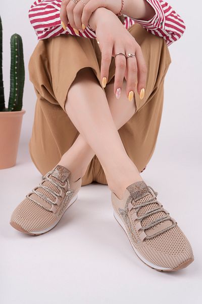 pasyone Beige Women's Stone Detailed Knitwear Casual Shoes