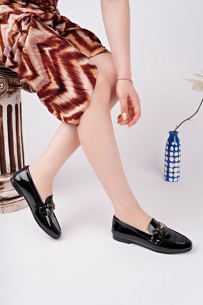 pasyone Pantofi casual cu cataramă balerină din piele lăcuită