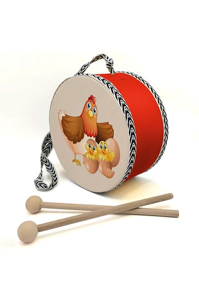 BAKSEPETE Chicken Family Printed Leather Toy Children's Drum Red (2-5 Years Old)