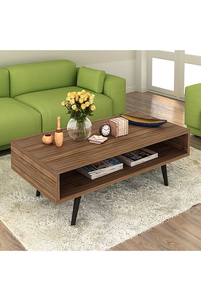 pilati Modern center table with shelf for living rooms and home, brown color, 120*60*43