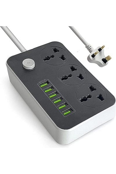 SLIMTA Power Strips Extension Cord 3 Outlets, Power Socket with 6 USB Ports Universal Charging Socket 2m