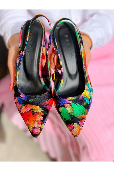 irmona MARIA SANDALE CU TAC CU PIELE CU MODEL DE FLORI COLORATE