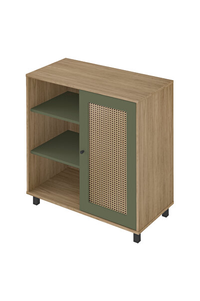 pilati Sideboard Buffet Cabinet with Shelves for Living Room and Home, Olive and Almond Color, 80*80*40