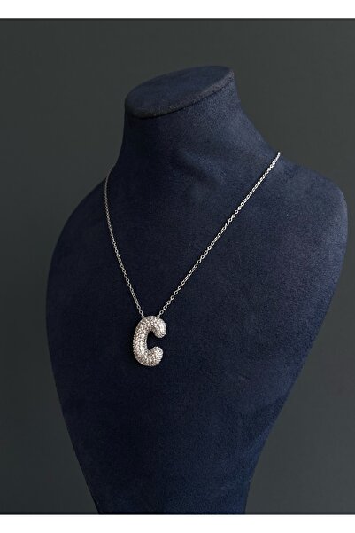 FİRST JEWELRY Zirkon Taşlı C Harf Silver Kolye (316L)