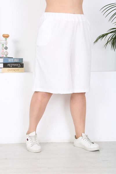 EMEZ Λευκό υφασμάτινο σορτς casual