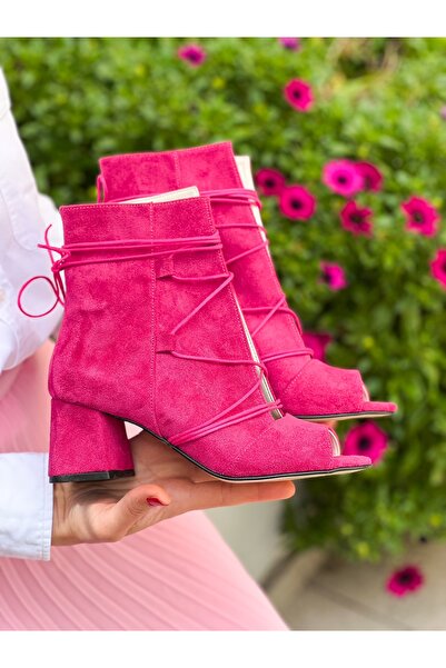 irmona Smile Cizme de vară cu toc de 5 cm din piele de căprioară fucsia