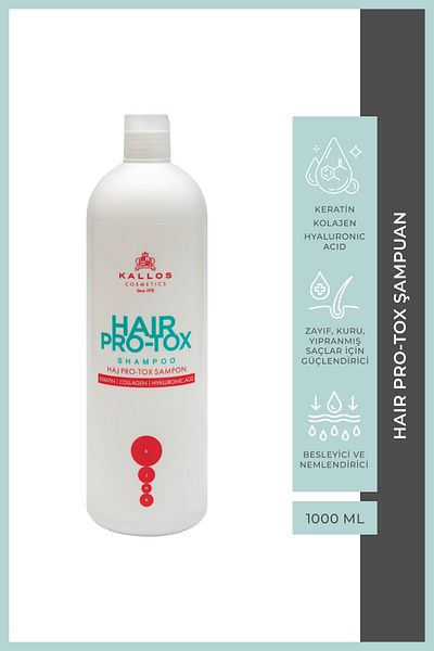 Kallos Cosmetics Hair Pro-Tox 1000ml Shampoo with Keratin, Collagen and Hyaluronic Acid