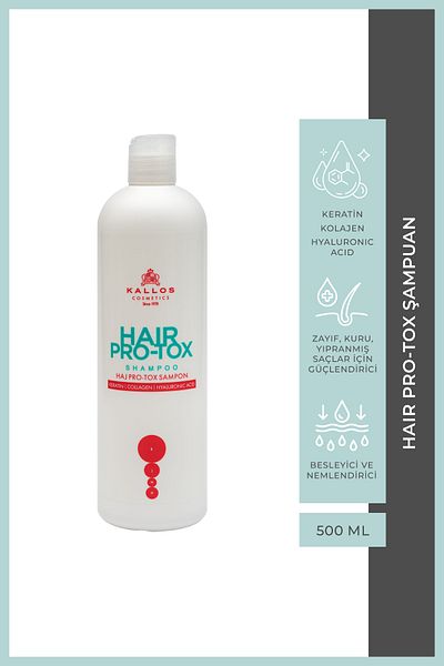 Kallos Cosmetics Hair Pro-Tox 500ml Shampoo with Keratin, Collagen and Hyaluronic Acid