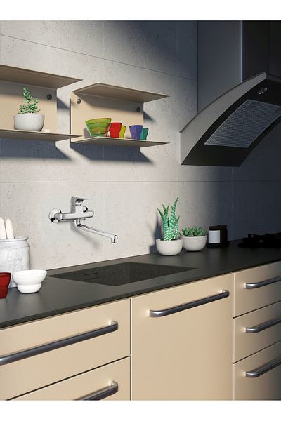 GS Rubinetterie GS Slim Wall Mounted Single Lever Sink Mixer with Swivel Spout Chrome