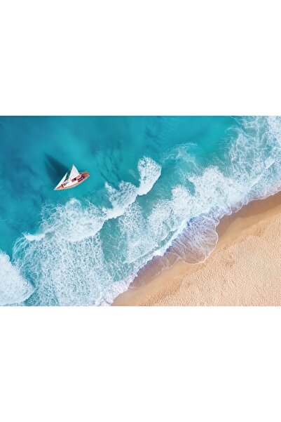 Zumzeria Tablou Canvas Vedere aeriană a unei barci cu pânze pe o apă de mare turcoaz, 80x50cm