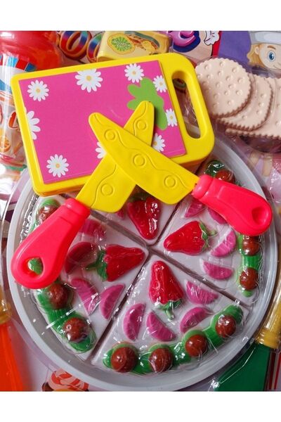 OYUNCAKSAHİLİ Tabaklı Çilekli Pasta Dondurma Bisküvi Kesme Tahta Pasta Spatul...