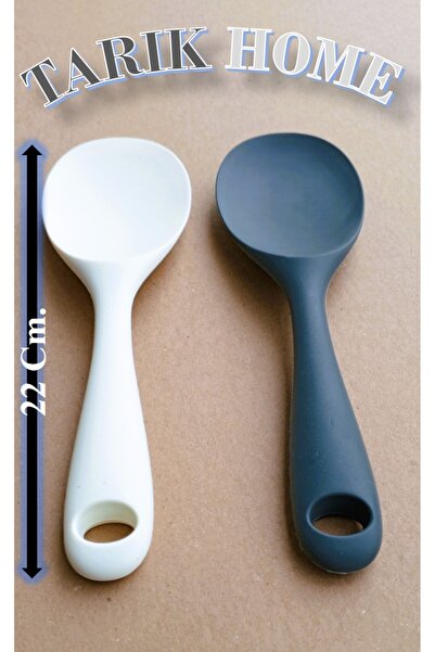 TARIK HOME 2Pcs 22cm Extra Hard Tip Gray White Silicone Mixing Spoon, Stewing Spoon Fireproof Non-Stirring