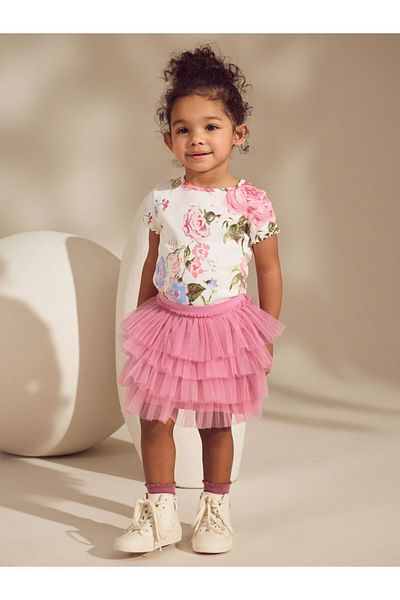 Next Baby Cotton Pink Floral Patterned Tutu Skirt Thsirt Bottom Top Set
