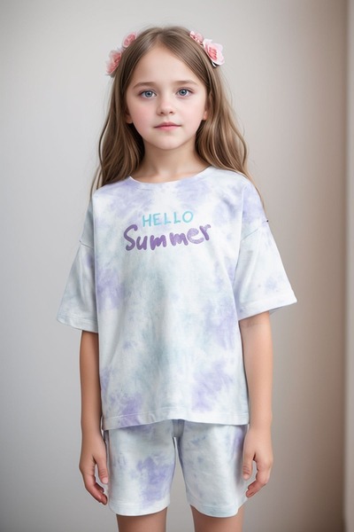 Loule Girls Clothing 100% Cotton Oversize Print T-Shirt & Shorts Two Piece Set Ll.P01.O2.L01.010