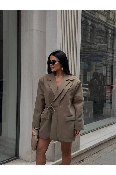 Friday Mood Women's Double Collar Blazer Jacket with Lacing Detail