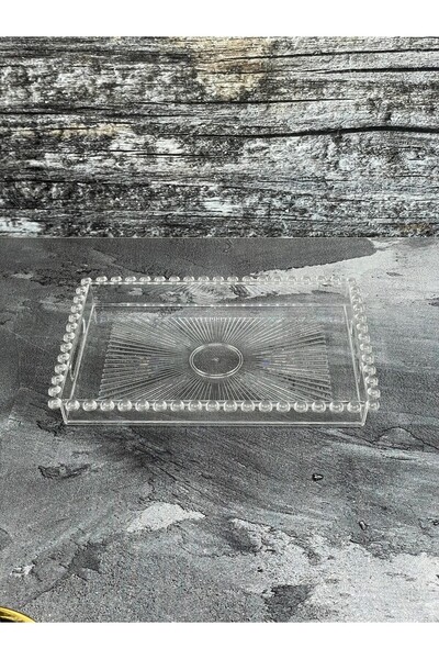 Online Kapında Dikdörtgen Boncuklu Mika Sunum Tepsisi, Kahve Sunum Tepsisi, Boncuk Tepsi 3 Adet