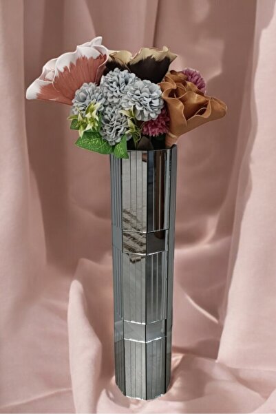 BeQ Home Vază octogonală cu oglindă - Vază mare de podea de 60 cm - Oglindă afumată cu oglindă afumată, vază lungă cu oglindă