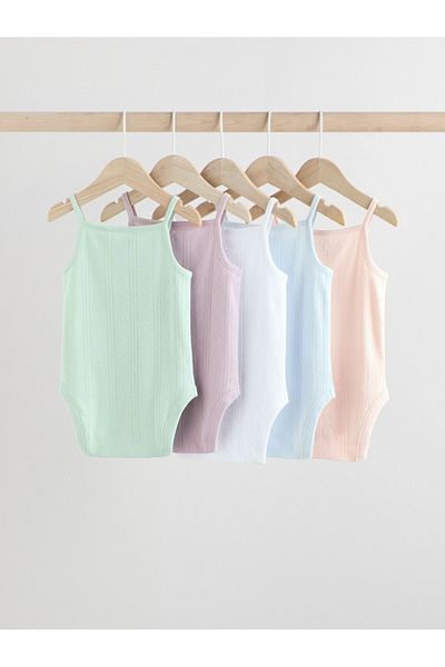 Next Baby 100% Cotton Pastel Neon Colors 5-Piece Bodysuit Set with Rope Straps