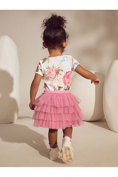Next Baby Cotton Pink Floral Patterned Tutu Skirt Thsirt Bottom Top Set