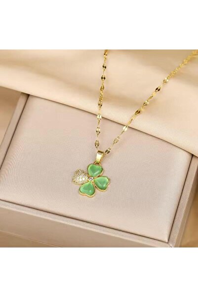 Jewerly Zirkon Taş Detaylı Yonca Model Kolye