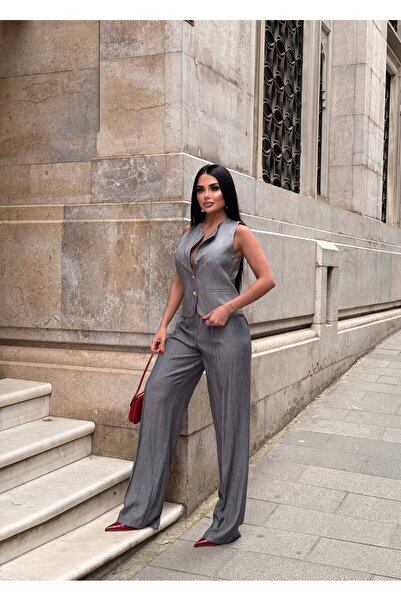 Friday Mood Women's Metallic Gold Button Vest&Pants Set