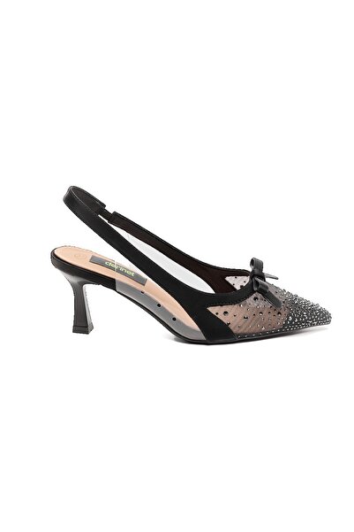 derinet Fiyonklu Tüllü Kadın Topuklu Ayakkabı