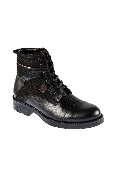 Fosco 9513 Lace-Up Black Genuine Leather Rubber Sole Warm Lining Men's Boots