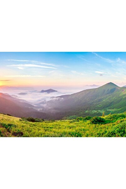 Zumzeria Pânză Tablou Răsărit frumos peste munți cu ceață albă sub panoramă, ...
