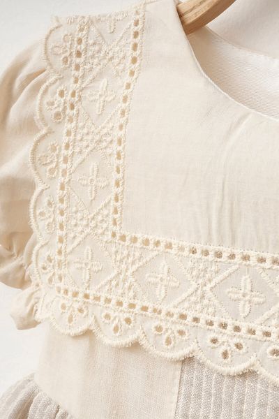 NEGİYYİM Baby Girl Button Detailed Linen Collar Muslin Dress 9/24 Months
