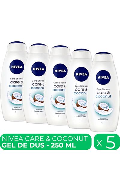 NIVEA Care & Coconut, moisturizing shower gel, 5 pcs x 250 ml