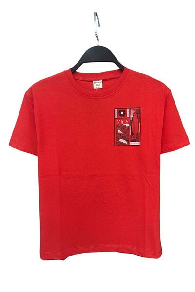 wakawakakidsstore Front and Back Printed Crew Neck Boy's T-Shirt - Red