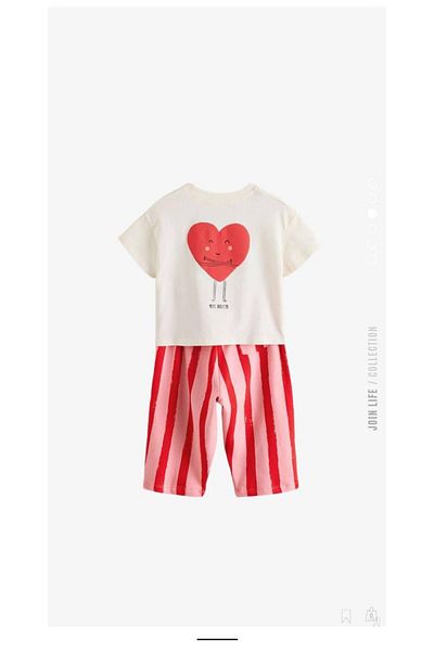 Karan Kids Girl's Heart Pattern Cotton Tshirt and Striped Pants Bottom Top Set